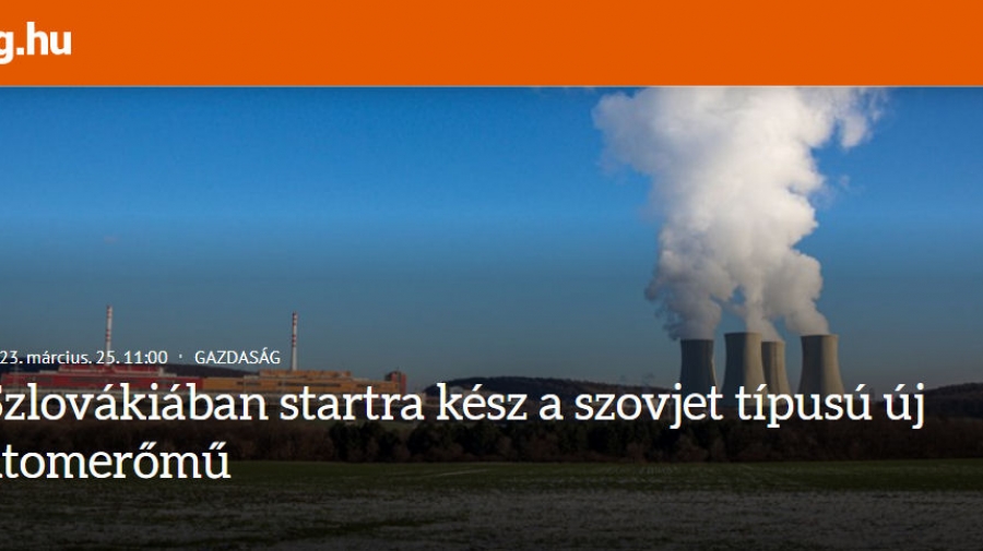 Szlováki, történelme során először, nettó exportőrré válik az új atomerőmű beüzemelésével.
